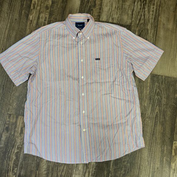 Faconnable Shirt Mens XL Blue Orange Stripe Button Down Short Sleeve France - Picture 1 of 5